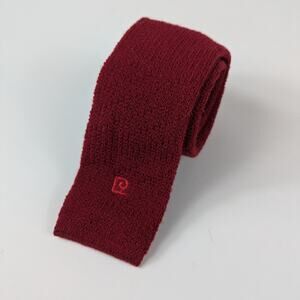 Pierre Cardin Mens Necktie Red Flat End 100% Wool Skinny Modern USA Solid Knit